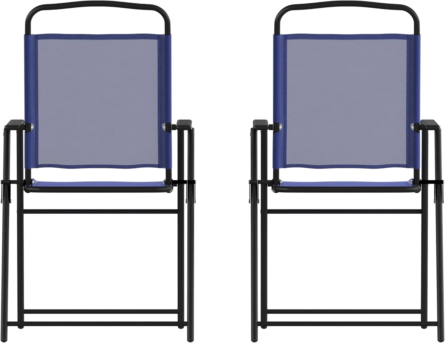 Flash Furniture Mystic Folding Patio Sling Chairs, Outdoor Textilene Lawn Chairs with Armrests, Set of 2, Navy | Textilene