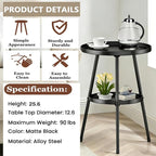 Side Table 2-Tier Small Round End Table Metal Black Accent Table for Small Spaces Indoor Outdoor Living Room Bedroom Balcony Office.