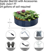 Galvanized Metal Planter Round Raised Garden Bed Kit for Gardening Outdoor，2x2x1ft Grow Garden Box Raised Flower Bed，Round Galvanized Planter Outdoor Metal Fire Pit Ring