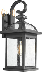 Darkaway Dusk to Dawn Outdoor Lights Fixture Wall Mount,Large 22inch Exterior Wall Light with Seeded Glass Waterproof Black Outside Wall Sconce for House Porch Hallway Garage