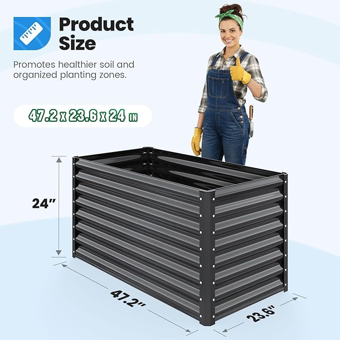 Quictent Galvanized Raised Garden Bed 4x3x1 Ft Metal Planter Box for Vegetables Bottomless for Backyard Dark Grey 2PCS