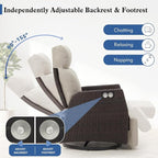 Adjustable Outdoor Recliner Chair with Independent Backrest & Footrest, Patio Swivel Recliner Chair, Wicker Reclining Patio Chair w/Flip-Up Table, Air Pump 155° Lay Flat Chaise Lounge, Beige