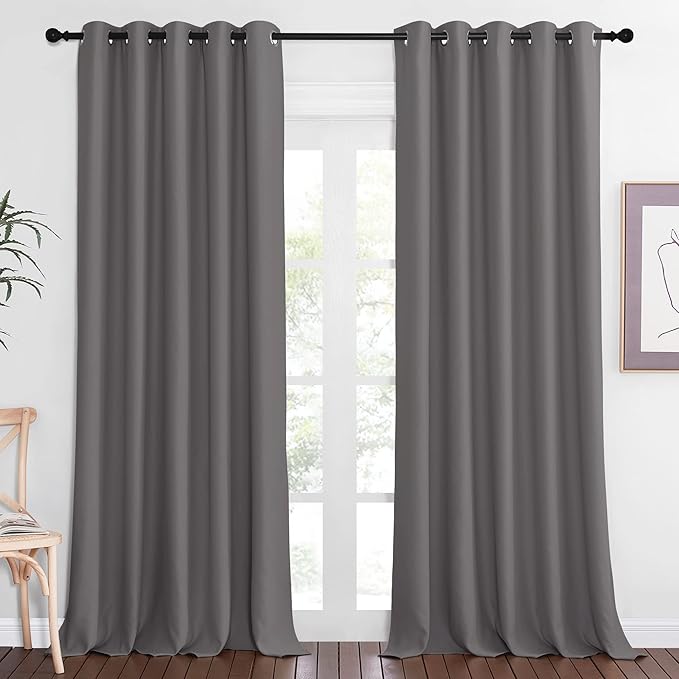 NICETOWN Blackout 118 inch Long Curtain for Living Room, Grommet Room Divider Sound Reducing Window Treatment for Sliding Glass Door/Bedroom, Gray, W66 x L118, 1 Panel