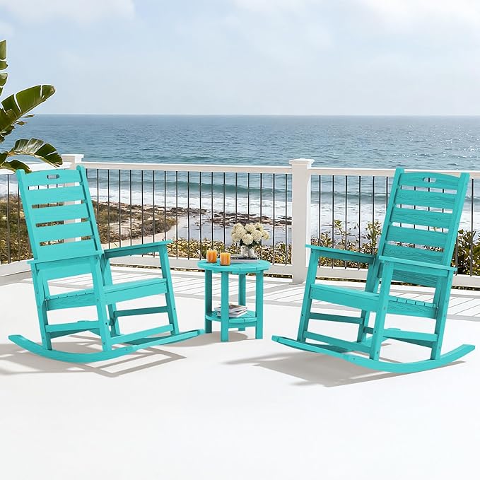 SERWALL Outdoor Rocking Chair Set of 2, Oversized Rocking Chair with Footboard for Adults, HDPE All Weather Resistant Rocking Chairs for Patio, 350lbs Weight Capacity,Aruba