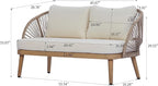 Merax 2-Piece Acacia Wood Patio Set - Curved Tub Loveseat & Slatted Coffee Table with Woven Rope Accents & Weather-Resistant Cushions for Deck, Porch or Garden,Teak+ Beige