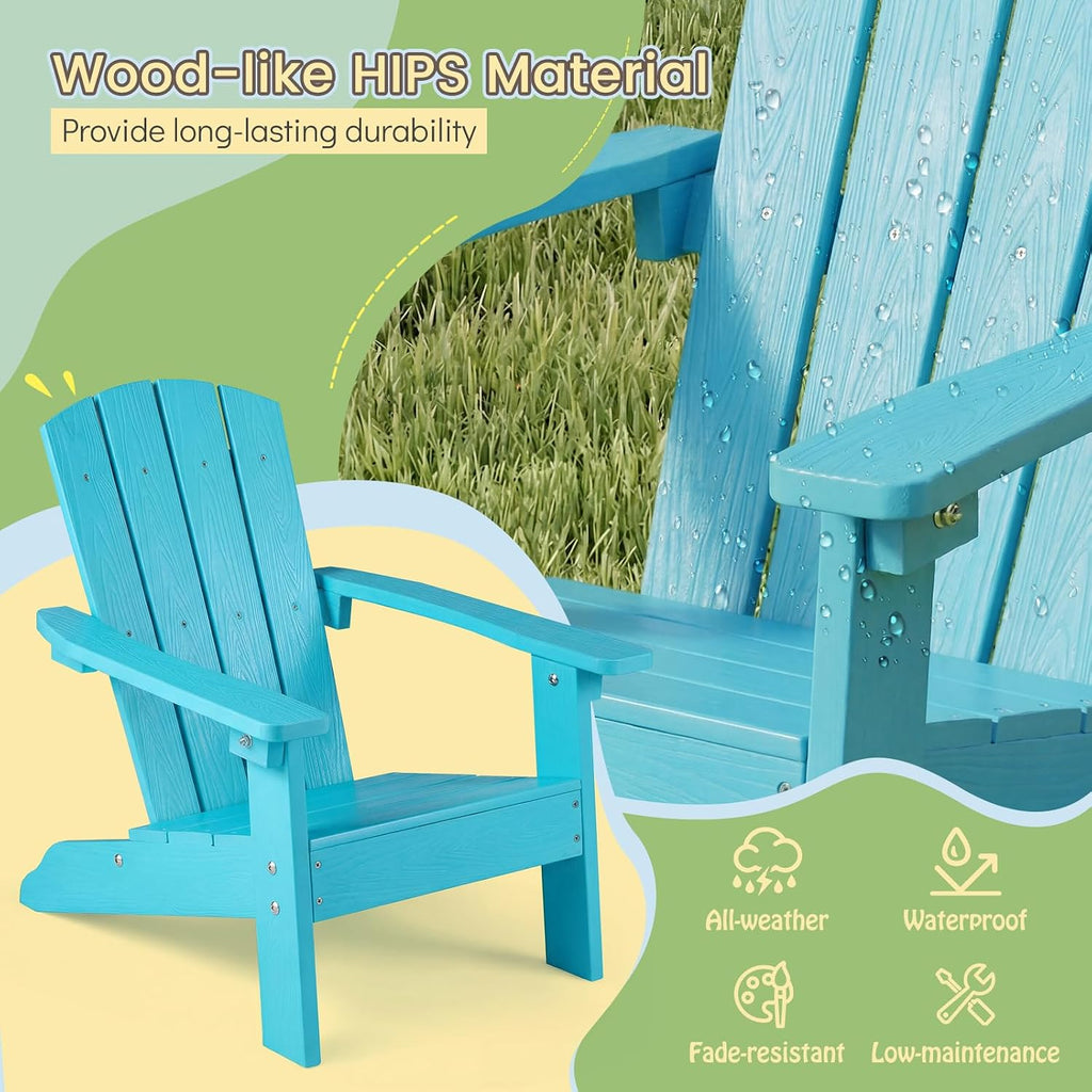 GIANTEX Kids Adirondack Chair Set of 2 for Age 3-8, Turquoise | All-Weather HIPS Children's Outdoor Chair w/Ergonomic Design, Toddler Lawn Chairs, Kids Beach Chair for Garden Patio Backyard
