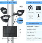 Solar Flag Pole Light 3 Super-Spotlights LEDs, Adjustable Metal Clamps Fits 2-6''Flag Poles, IP65 Waterproof Outdoor Solar Powered Flagpole Lights, 360 Degrees of Flag Illumination Flag Ground House