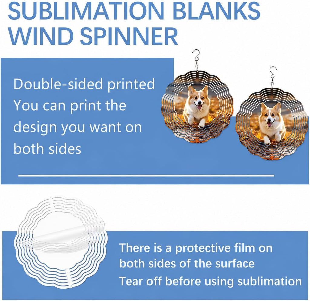 20 Pcs Sublimation Wind Spinner Blanks 8 Inch Bulk Aluminum Metal Blanks Product Outdoor Garden Decoration for Heat Press Transfer Sublimation Wind Spinners DIY Gift