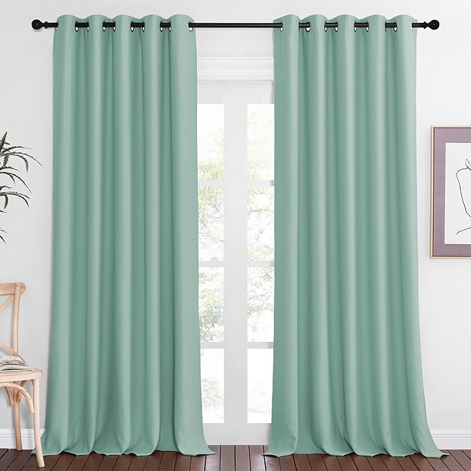 NICETOWN Blackout Curtains 84 Inch Length, Thermal Insulated Curtains for Bedroom Grommet Energy Saving Room Darkening Drapes for Living Room Window, 1 Panel, Aqua Blue, 66" W x 102" L