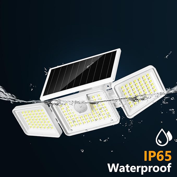 INCX Solar Motion Sensor Lights Outdoor, 3 Heads Security Lights Solar Powered, 156 LED Flood Light Motion Detected Spotlight for Garage Yard Entryways Patio, IP65 Waterproof, White, 1 Pack