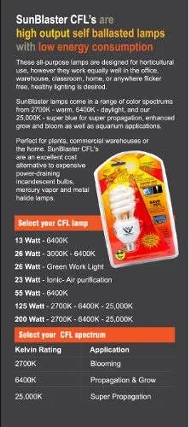SunBlaster SL0900151 13 Watt Indoor Energy-Efficient Plant Grow Light Set with 4 CFL Lightbulbs for All Year Usage in Home