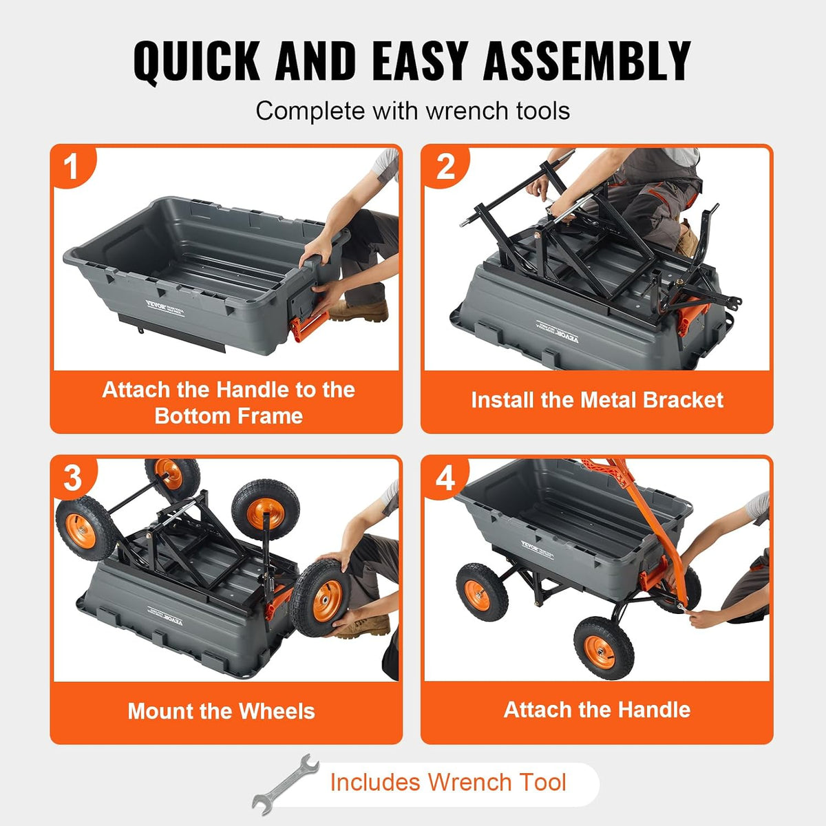 vevor 1500lbs poly garden dump cart wheelbarrow wagon, package contents