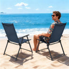 YLGJ&TIDY Folding Patio Chairs Set of 2 Stackable Outdoor Chairs with Armrests Backrest Portable Folding Chair for Patio Garden Camping Fishing Yard Lawn,No Assembly (Blue, 2 Pcs)