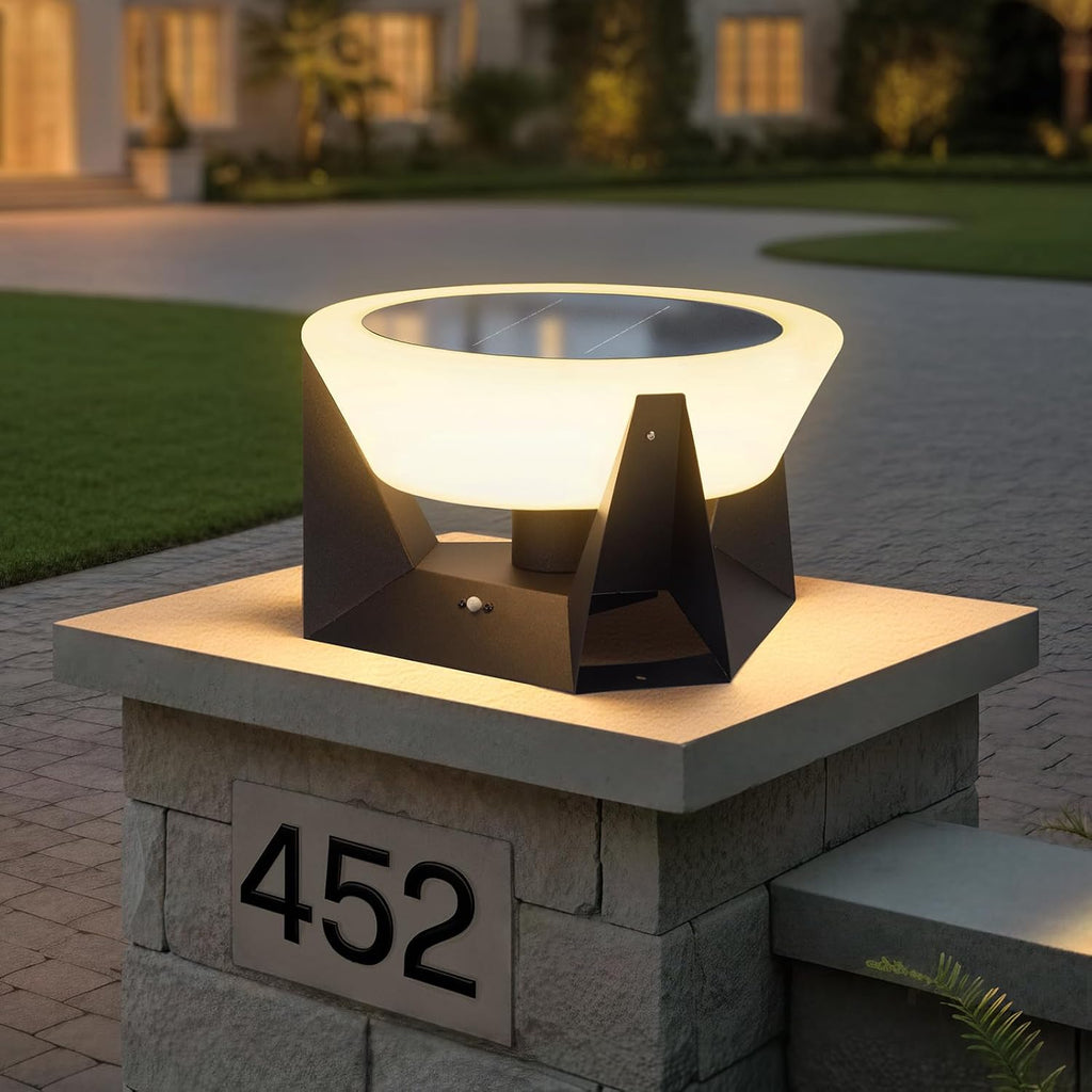 MVBT Solar Post Lights Outdoor, 15" Solar Column Lights Outdoor Large | IP54 Waterproof Modern Pillar Light, 3000K LED Bulb Dusk to Dawn Column Lamp, Round Post Lighting for Patio Deck Yard Garden