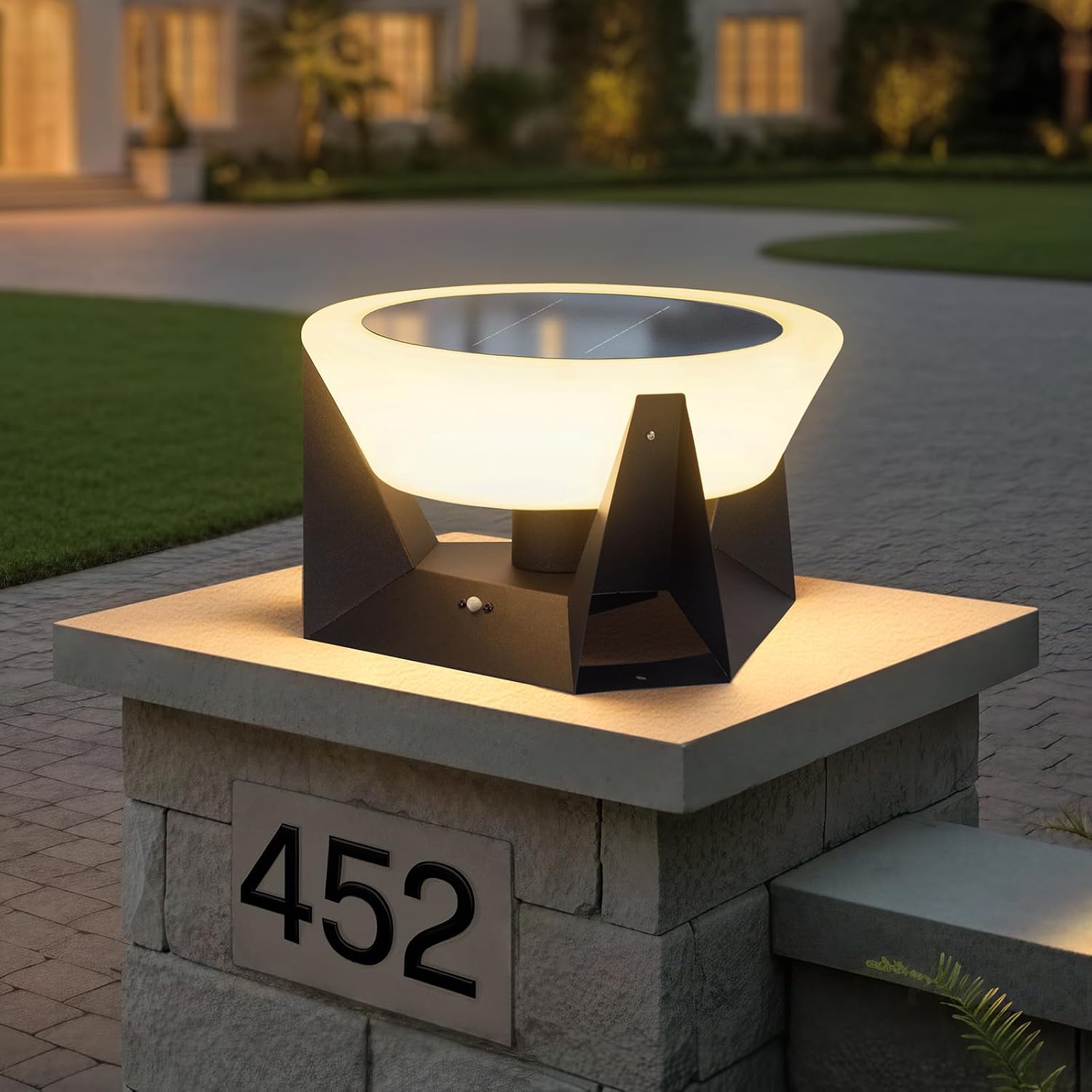 MVBT Solar Post Lights Outdoor, 15" Solar Column Lights Outdoor Large | IP54 Waterproof Modern Pillar Light, 3000K LED Bulb Dusk to Dawn Column Lamp, Round Post Lighting for Patio Deck Yard Garden