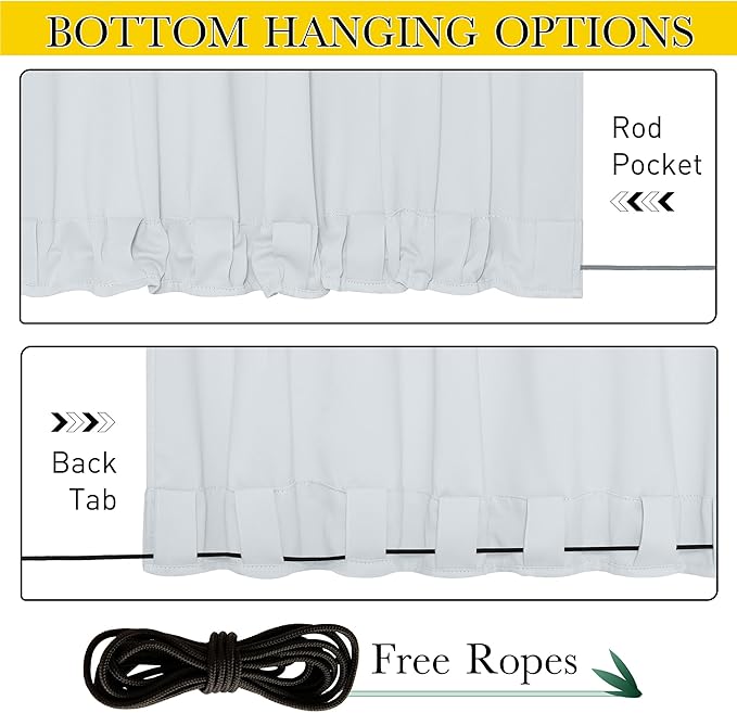 NICETOWN Blackout Outdoor Curtains for Patio Windproof 2 Panels Top & Bottom Pocket & Back Tab, Thermal Fixed Waterproof Safe Drapes Keep Privacy for Yard/Porch, Greyish White, W52 x L95