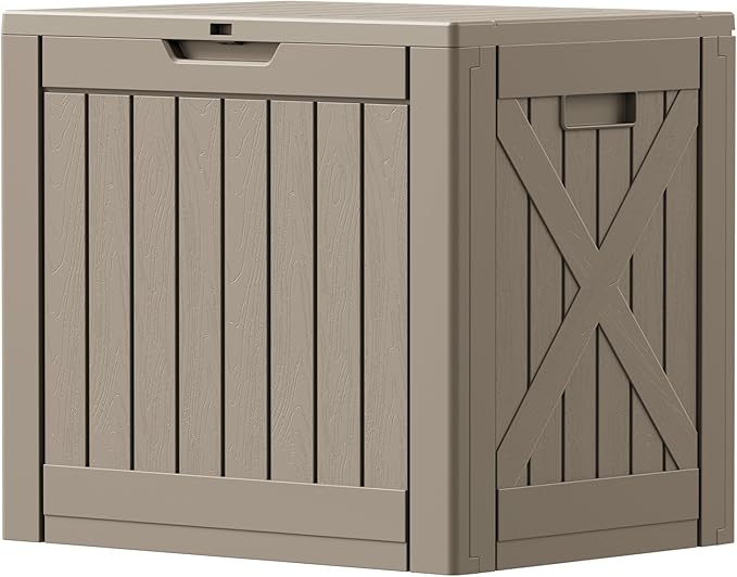 Patiowell 43 Gallon Resin Deck Box, Outdoor Storage Box for Patio Furniture, Deliveries, Pool Supplies,Waterproof and Lockable (Light-Brown)