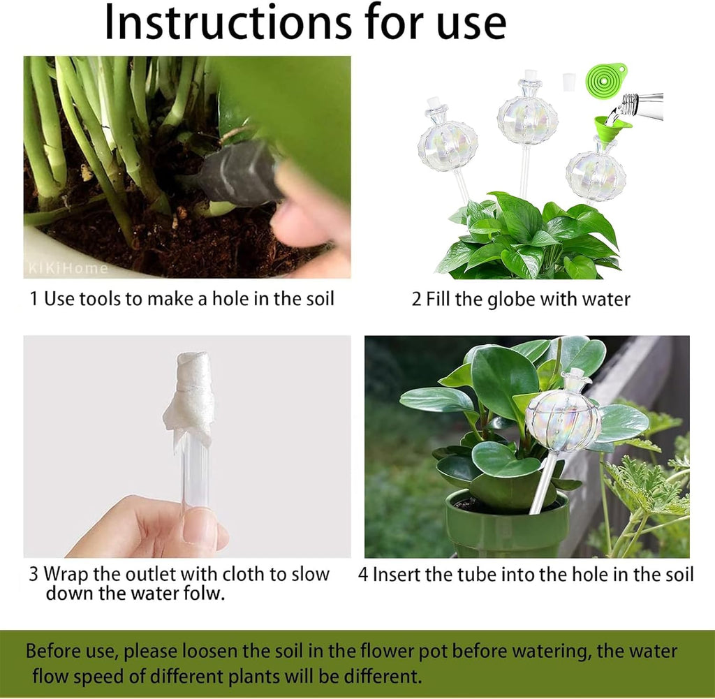 3 PCS Top-Fill Self Watering Globes, Automatic Plant Watering Devices, Transparent Self Watering Planter Insert, Durable Clear Glass Aqua Bulbs for Indoor, Cactus Shape, & Funnel