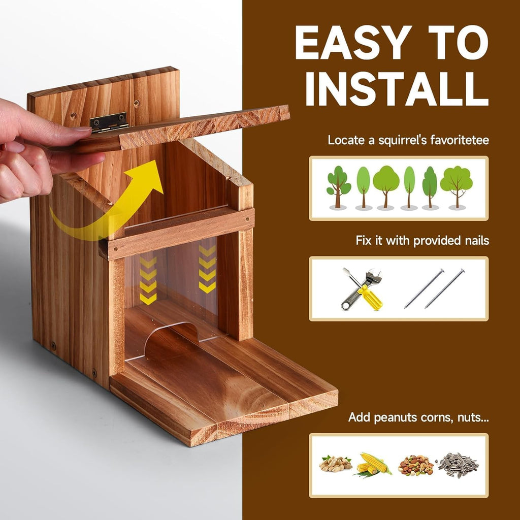 Squirrel Feeders for Outside, Durable Squirrel House for Outdoor - Chipmunk Feeder, Squirrel Food for Backyard Squirrels Hold Corn, Peanuts (Brown)