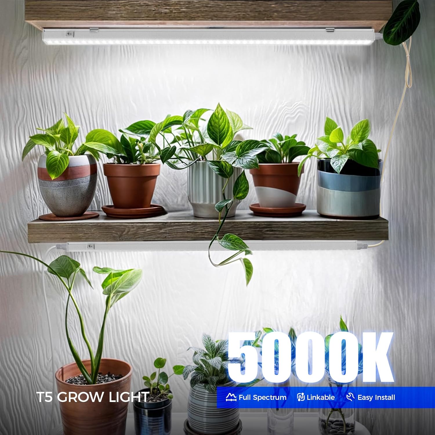 Barrina T5 Grow Light, 5000K White Full Spectrum LED Grow Light 2ft, 8 Pack | 80W (8 x 10W), Plant Grow Lights for Indoor Plants, Seedlings, Greens, Shelves, Plug and Play, Linkable, Separate On/Off