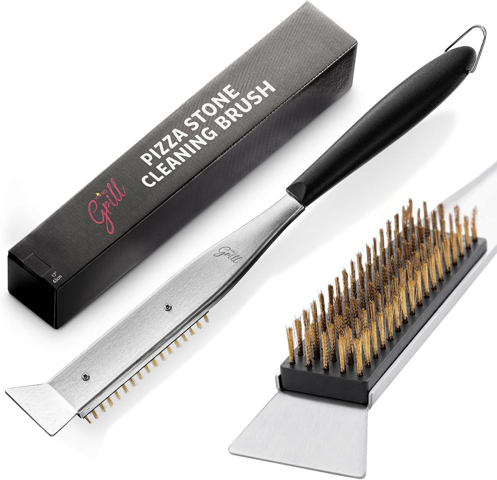 Hans Grill 2-in-1 Pizza Oven Brush & Scraper | Dual-Purpose Pizza Stone Brush Scraper with Stainless Steel Head | Outdoor Oven Cleaning Accessories, Stone Cleaner, Essential Cooking Tools. | Dual Purpose Pizza Stone Cleaning Brush and Scraper, Brass