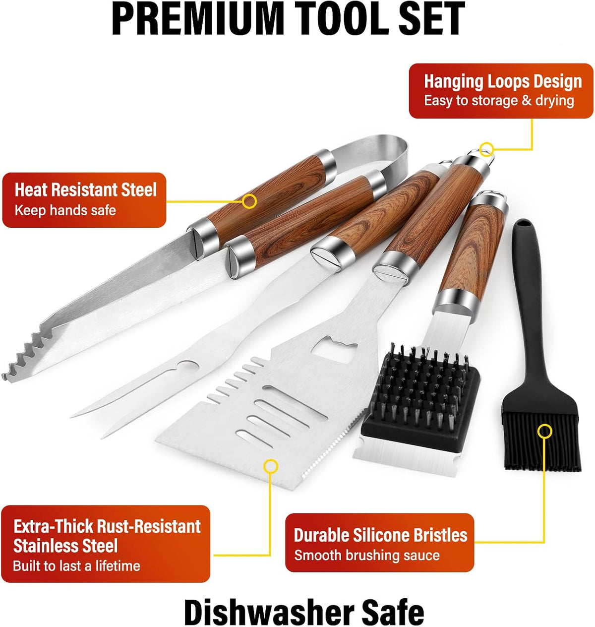 grill set, grill tools for outdoor grill utensils shown in use