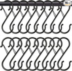16 Pack Heavy Duty S Hooks with Safety Buckle - S Shaped Hooks for Hanging Plants, Clothes, Kitchen Utensils, Bags (Black)