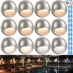LEONLITE 12-Pack Update 5CCT LED Low Voltage Deck Lights, 180LM 3.5inch Landscape Step Railing Fence Light, 12-24V AC/DC, CRI90, Die-cast Aluminum Housing & Frosted Glass Lens, UL Cord, Satin Nickel