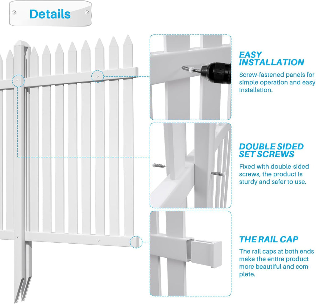 patio outdoor fence 36" hx84 l (1set) white, close-up detail