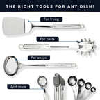 home hero 54-piece stainless steel kitchen utensils set, side view