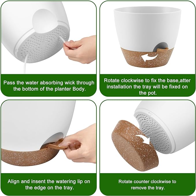 Plant Pots 10/9/8/7.5/7 Inch Self Watering Pots, Set of 5 Plastic Planters with Drainage Holes and Saucers,Plastic Flower Pots,Nursery Planting Pot for Indoor Out Door Plants（White）