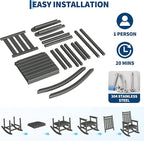 HDPE Rocking Chair Outdoor Set of 4 with 2 Side Table - Poly High Back Porch Rocker Chairs for Adults - All Weather Resistant Furniture for Patio Front Porch - Gray