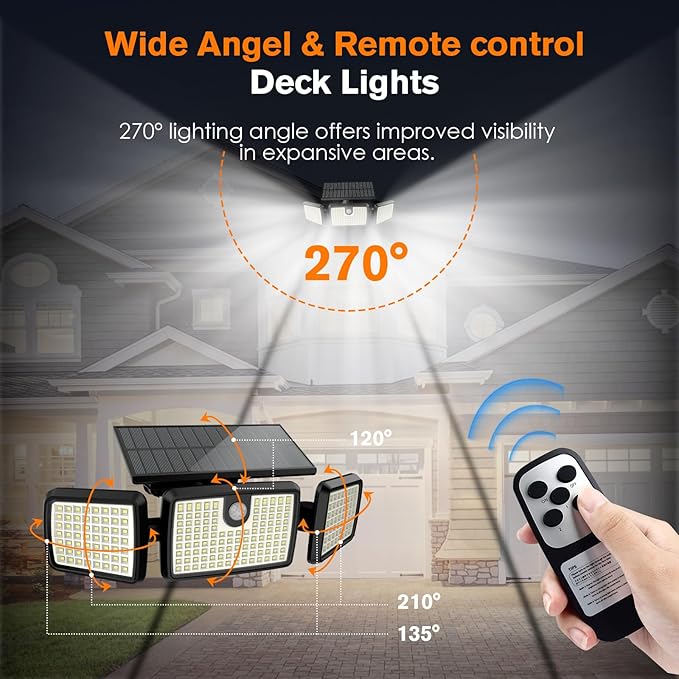Solar Lights Outdoor, 3 Head Solar Motion Lights Outdoor with 2500LM High Brightness, Built-in Bigger Tempered Glass Solar Panel, Sensitive PIR Motion Inductor(3-Pack)
