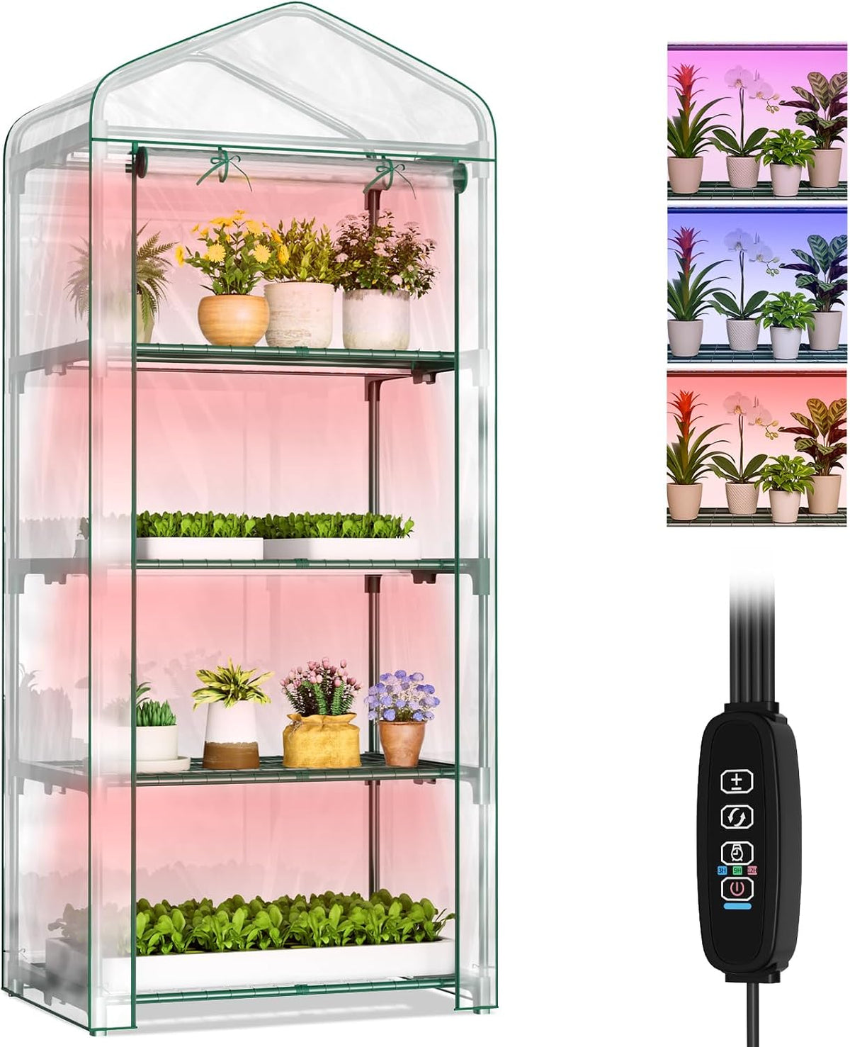 sunyrisy 4 tier indoor/outdoor greenhouse with grow lights, main product view