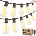 50FT(2x25FT) Outdoor String Lights, Patio Lights with 20+2 LED Dimmable Waterproof ST38 Vintage Shatterproof Bulb for Bistro Cafe Fence, Brown