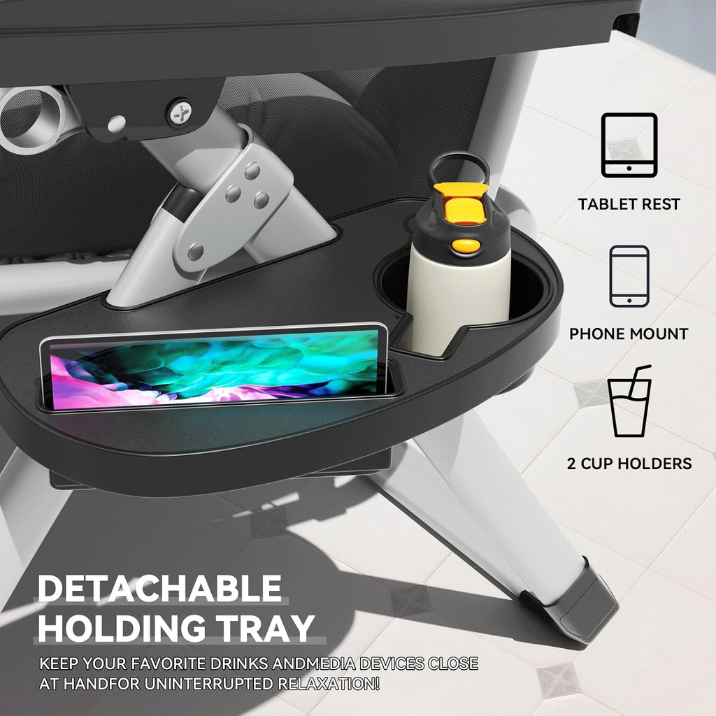 Zero Gravity Chair, Portable Outdoor Chair, Reclining Patio Lounge Chair with Adjustable Pillow and Cup Holder Trays for Outdoor, Patio, Beach, Camping, Garden, Poolside, Gray