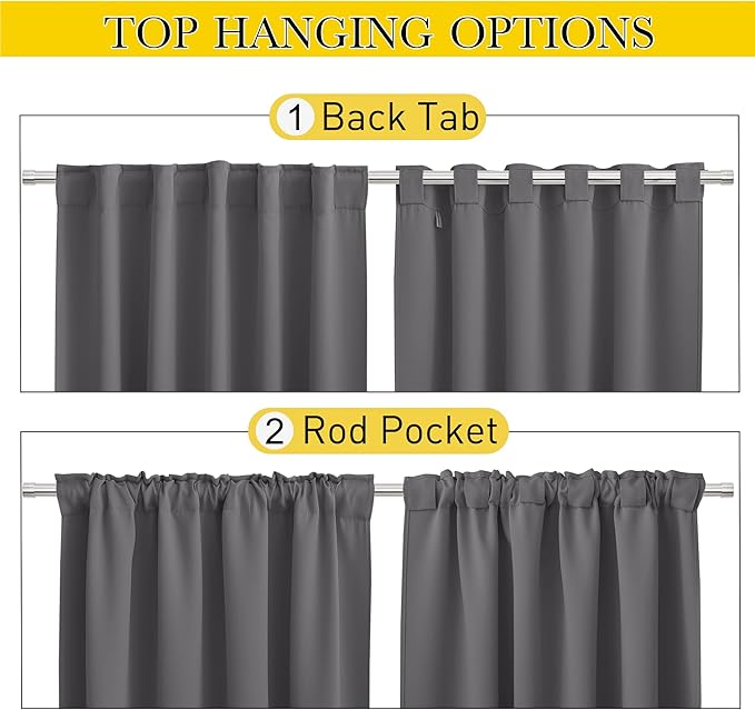 NICETOWN 2 Panels Outdoor Curtains Waterproof Pocket & Back Tab on Top & Bottom, Thermal Insulated Windproof Sun Blocking Outside Privacy Drapes for Patio with Fixed Rope, W84 x L84, Grey