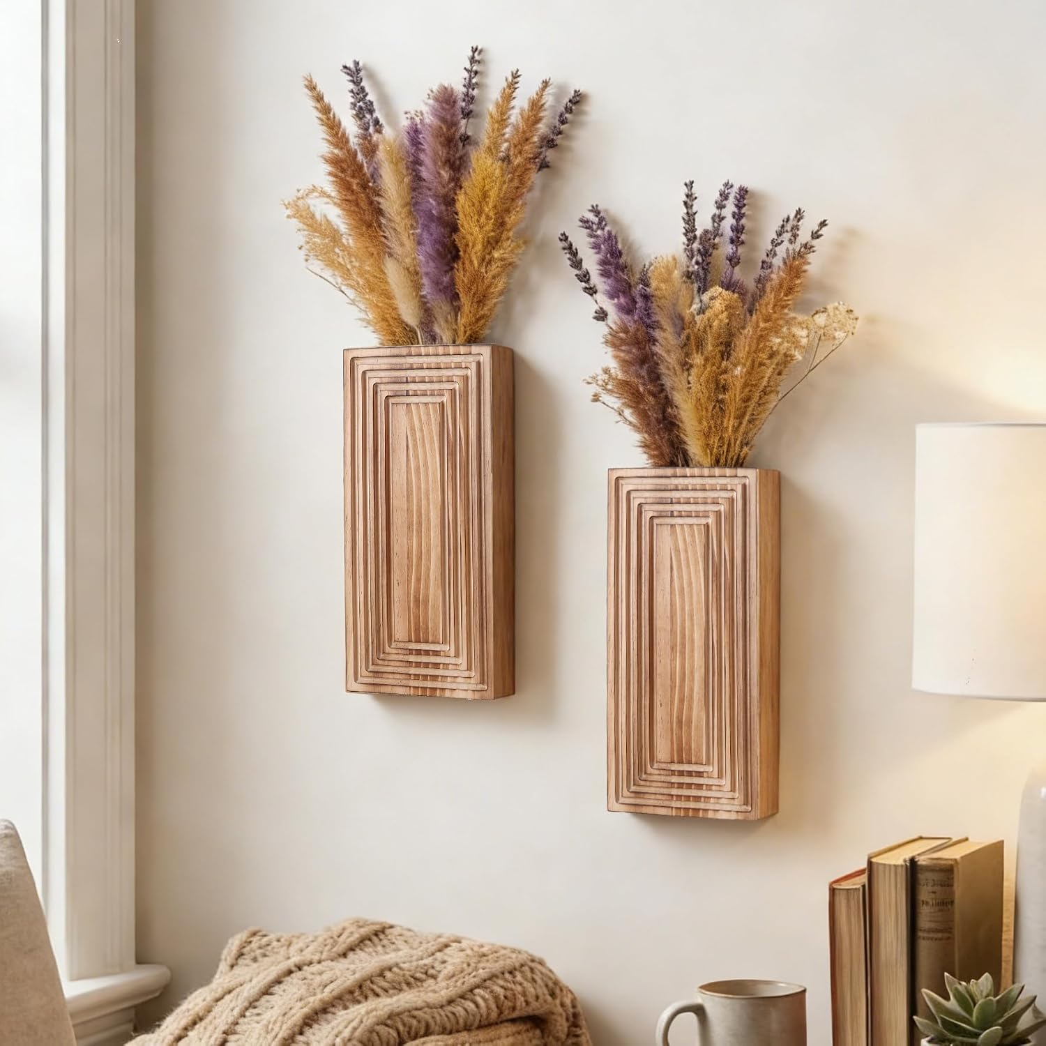 Wooden Wall Planter Vase,2 Pack Hanging Planter for Indoor Fake Plants Modern Boho Farmhouse Wall Art Decor for Home Indoor Kitchen Modern Farmhouse Bathroom Living Room Dining Room(Brown)
