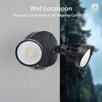Philips 44W 3500LM ‌LED Security Flood Light‌ ‌Outdoor‌，Switch Controlled Aluminum ‌Security Light‌, 2 Adjustable Heads，5000K Daylight，Wet Location for Patio, Garden, Yard Lights