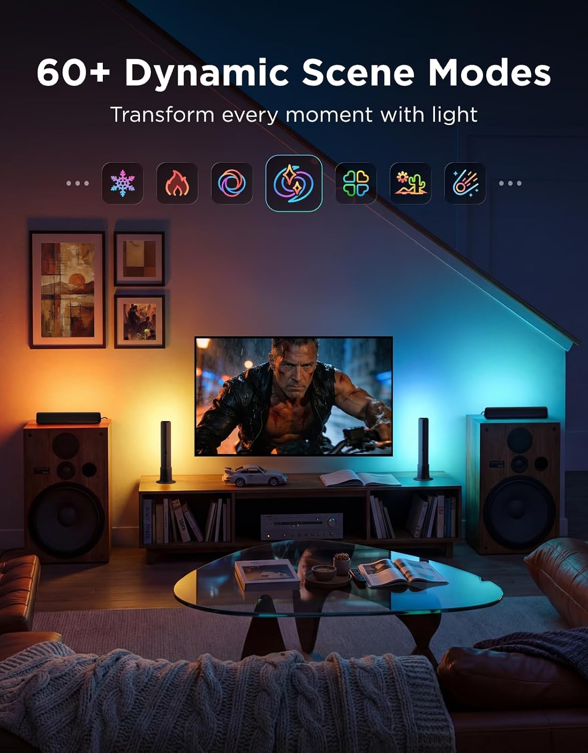 govee smart light bar, rgbicww tv lights for, front angle view