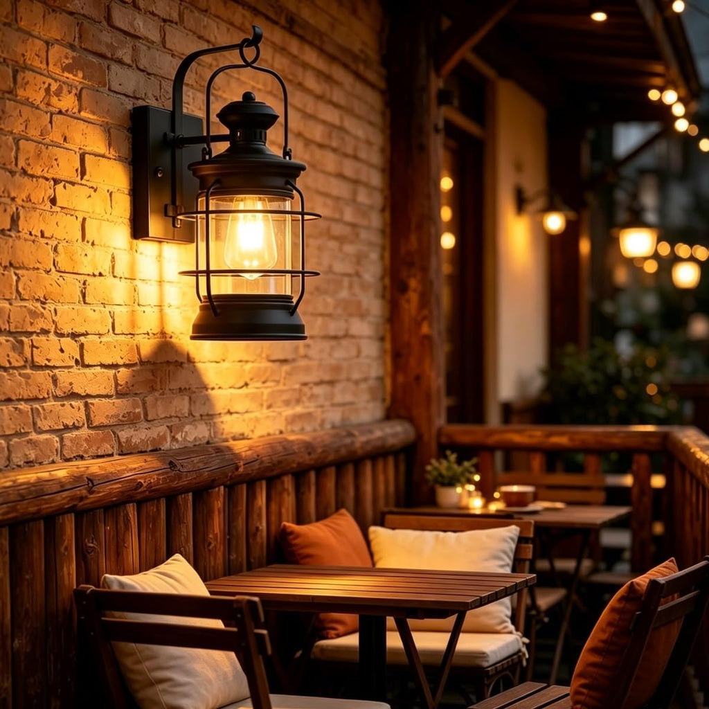 ylong-zs black farmhouse wall sconce, rustic lantern wall shown in use