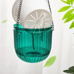 Meanplan 4 Pcs Self Watering Hanging Planter Indoor 6.5 Inch Hanging Baskets for Plants Outdoor Plastic Flower Pot with 3 Hooks Chains Drainage Holes for Garden Home, Medium Size(Emerald)