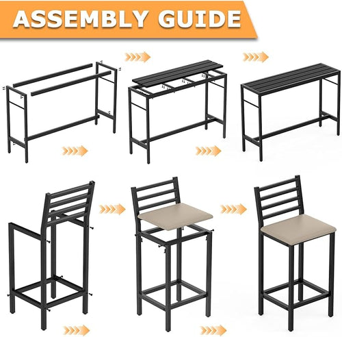5 Piece Outdoor Patio Bar Set, 54.7" Rectangular Counter Height High Top Bar Tables, 4 Cushioned 41" Bar Stools, Metal Bar Table and Chairs Set for Poolside, Balcony, Backyard, Porch