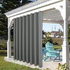 BONZER Wide Waterproof Outdoor Curtains for Patio Heavy Privacy Light Filtering Grommet Outside Curtains for Porch, Pergola, Gazebo, 1 Panel, 110W x 120L inch, Grey