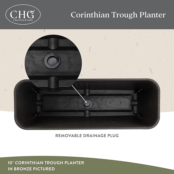 Classic Home and Garden Corinthian Trough Planter, 10", Ivory Ash