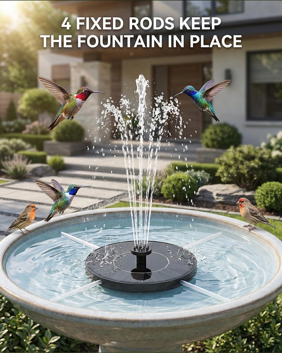 Solar Bird Bath Fountain – 2026 Upgraded 1.4W Solar Pump with 7 Nozzles and 4 Fixed Pipes, Floating & Free-Standing, Solar Fountain for Bird Bath, Garden, Pond, Pool