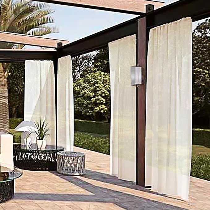 SpaceDresser Waterproof Outdoor Sheer Curtains for Patio - 2 Panels Rod Pocket Indoor Voile Sheer Curtain for Living Room,52W x 120L inch,Ivory
