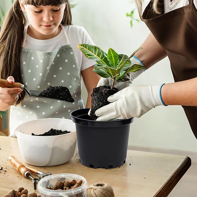 GREANER Plastic Garden Pots, 8 Inch Nursery Pots for Indoor Outdoor Plants, Black Plastic Planters for Planting Seeds, Flower, Succulent(Pack of 10)