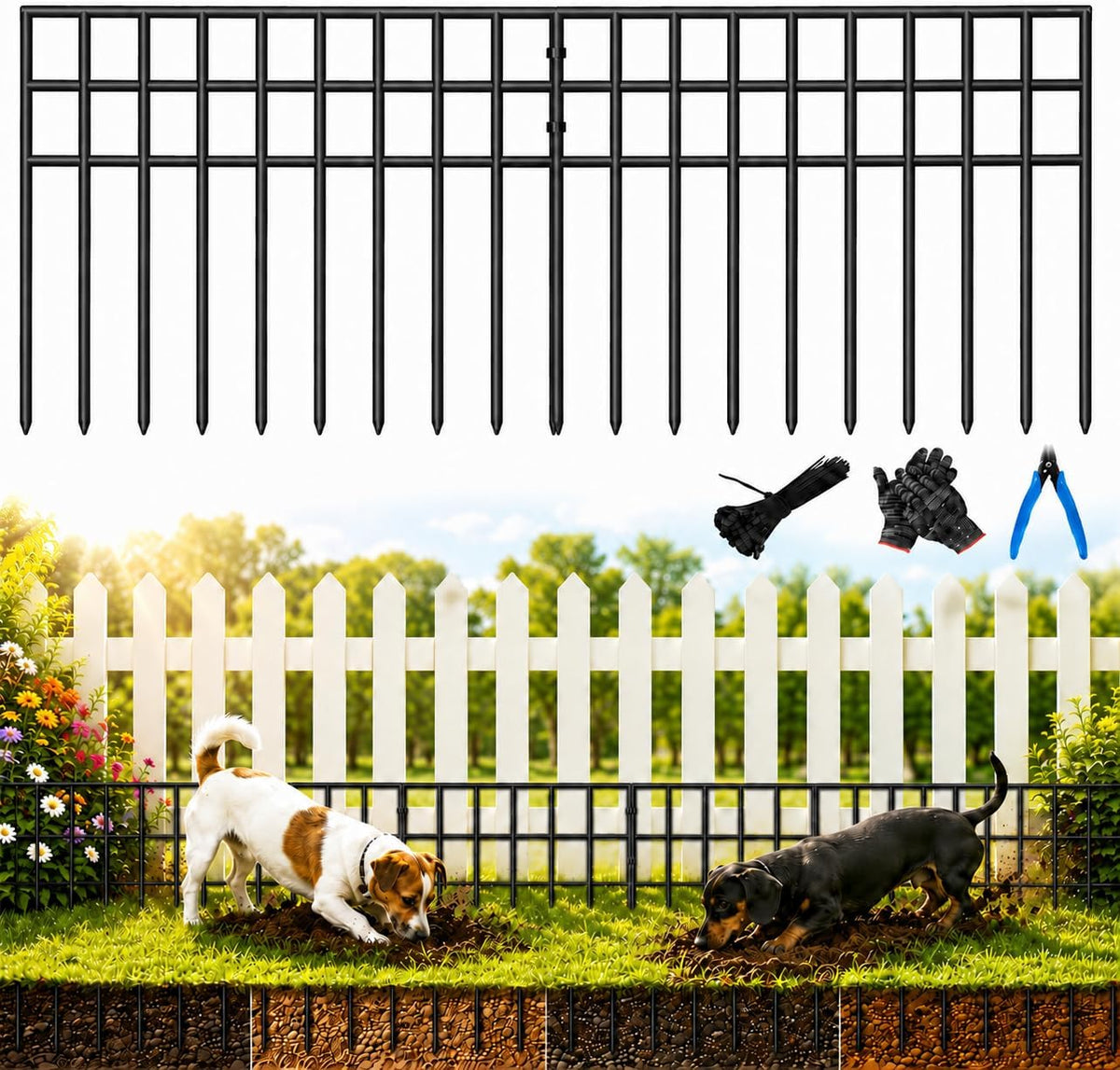 animal barrier fence 42.5ft(l)x13in(h), 30 panels no dig, main product view