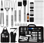 Kaluns Grilling Accessories, Dad Gifts for Christmas, Heavy Duty Stainless Steel Grill Set BBQ Grill Accessories for Outdoor Grill with Meat Thermometer, Case and Apron